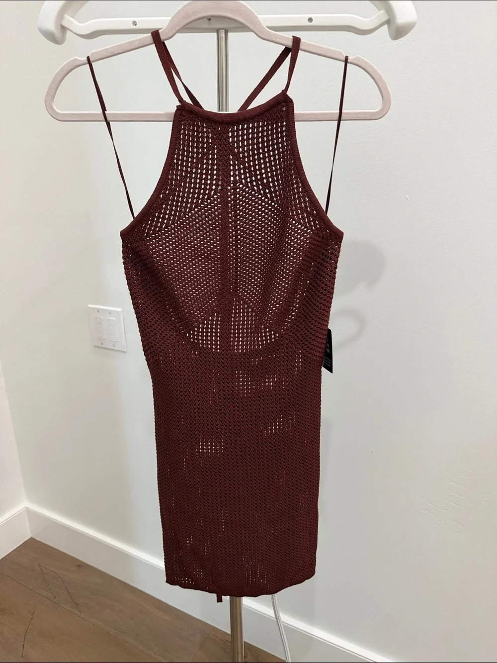 Strappy Knit Swimsuit Cover-Up- Brown